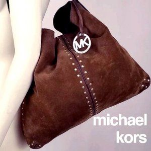 LARGE Michael Kors Suede Studded Tote Shoulder Bag